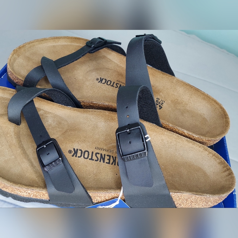 Birkenstock Black Leather Sandals Women Size 11 (EU 42) Or Men's Size 9 NWT - Picture 3 of 16